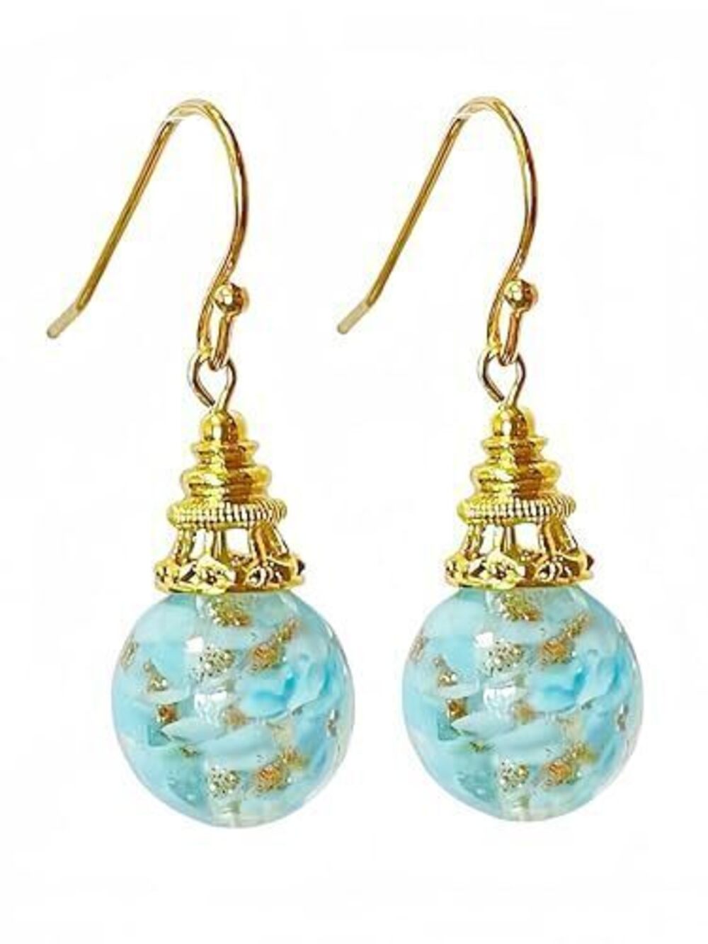 1543 Multicolored Murano Style Glass Earrings with 18k Gold Sparkles